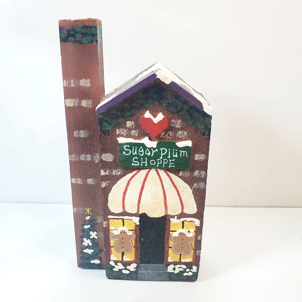 Vintage 90's NCE Hand Painted Wooden Christmas Village House Sugar Plum Shoppe